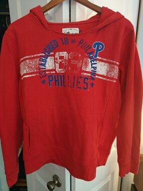 G-III 4Her Womens Philadelphia Phillies Cropped Red Pullover Hoodie 2X